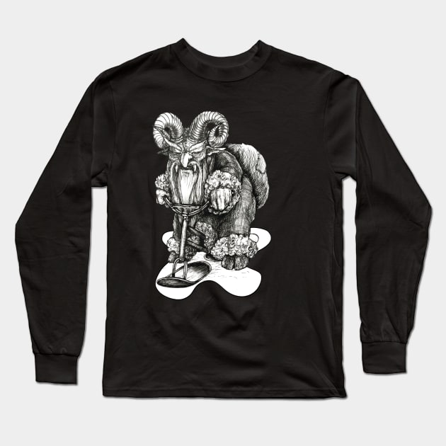 Krampus on a Snow Bike Long Sleeve T-Shirt by AmysBirdHouse